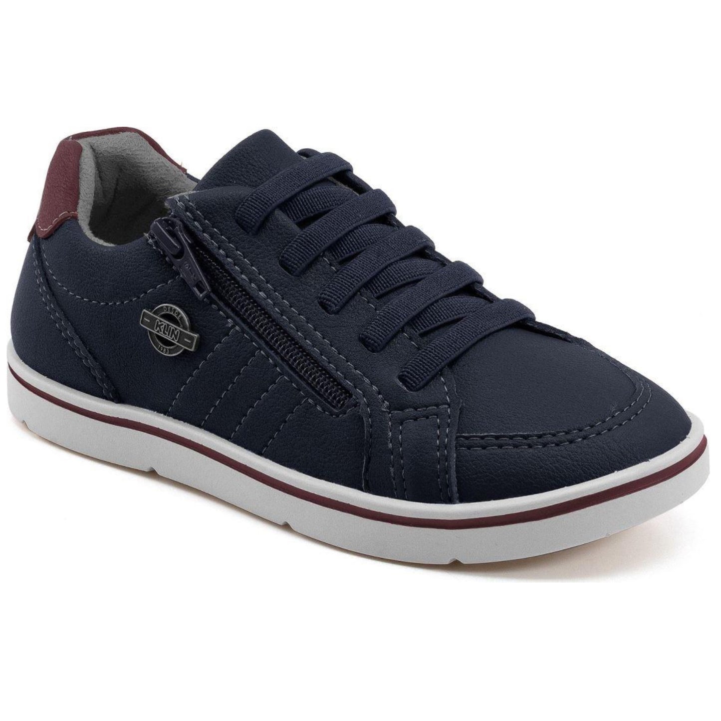 Kids navy/red sneaker elastic lace and zip comfortable