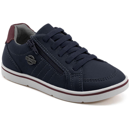 Kids navy/red sneaker elastic lace and zip comfortable 