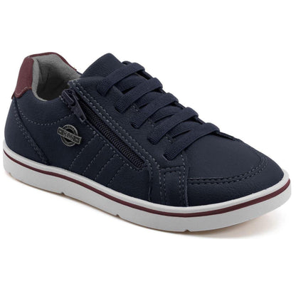 Kids navy/red sneaker elastic lace and zip comfortable 